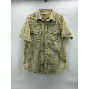 North Westwood men’s L plaid yellow pearl snap short sleeved shirt